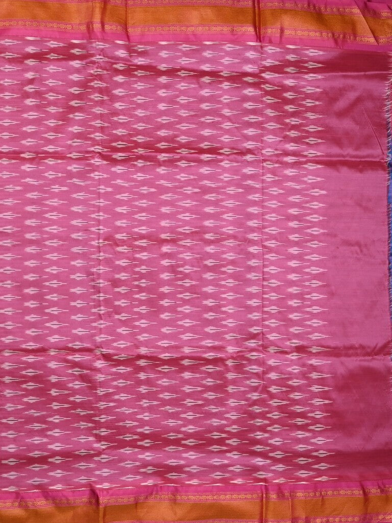 Ikkat pattu saree royal blue color allover weaves & zari border with contrast pallu and contrast blouse