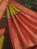 Gadwal pattu saree golden yellow color allover zari weaves & kanchi border with rich pallu and contrast plain blouse
