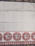 Tussar printed fancy saree with zari border and plain contrast blouse