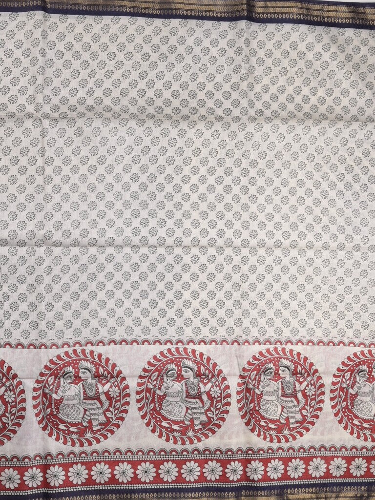 Tussar printed fancy saree with zari border and plain contrast blouse