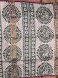 Tussar printed fancy saree with zari border and plain contrast blouse