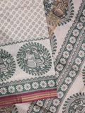 Tussar printed fancy saree with zari border and plain contrast blouse