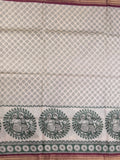 Tussar printed fancy saree with zari border and plain contrast blouse