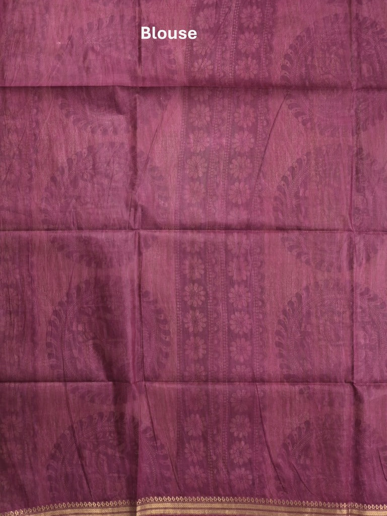 Tussar printed fancy saree with zari border and plain contrast blouse