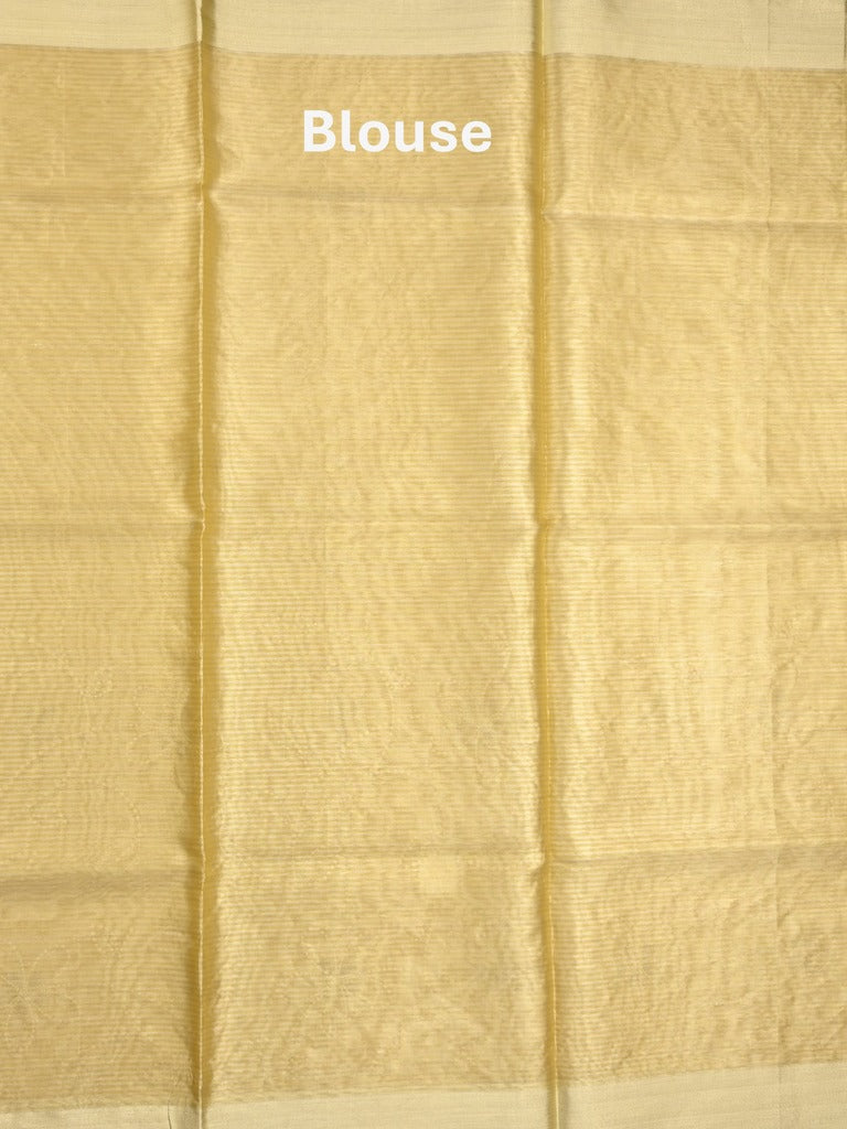 Organza tissue fancy saree light yellow color allover embroidery & kaddi border with short pallu and plain self blouse
