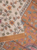 Tussar floral printed fancy saree with contrast pallu and matching blouse