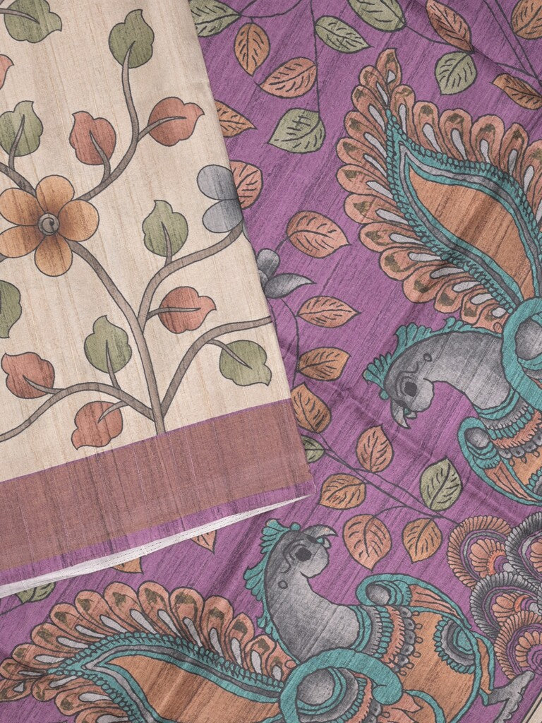 Tussar floral printed fancy saree with contrast pallu and matching blouse
