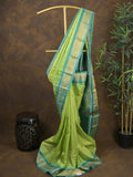 Gadwal pattu saree parrot green color allover zari weaves & kanchi border with rich pallu and contrast plain blouse