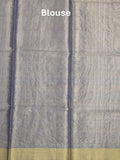 Organza tissue fancy saree bluish grey color allover embroidery & kaddi border with short pallu and plain self blouse