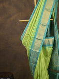 Gadwal pattu saree parrot green color allover zari weaves & kanchi border with rich pallu and contrast plain blouse