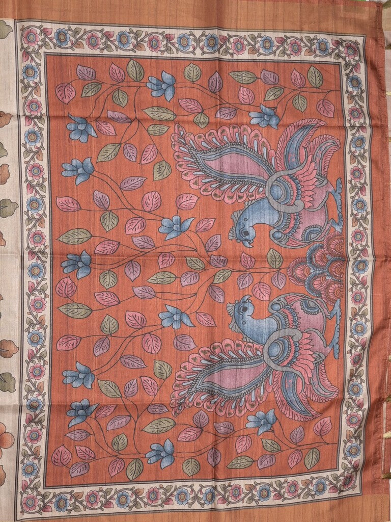 Tussar floral printed fancy saree with contrast pallu and matching blouse