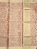 Organza tissue fancy saree peach color allover embroidery & kaddi border with short pallu and plain self blouse