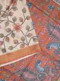 Tussar floral printed fancy saree with contrast pallu and matching blouse