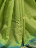 Gadwal pattu saree parrot green color allover zari weaves & kanchi border with rich pallu and contrast plain blouse