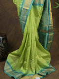 Gadwal pattu saree parrot green color allover zari weaves & kanchi border with rich pallu and contrast plain blouse