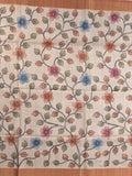 Tussar floral printed fancy saree with contrast pallu and matching blouse