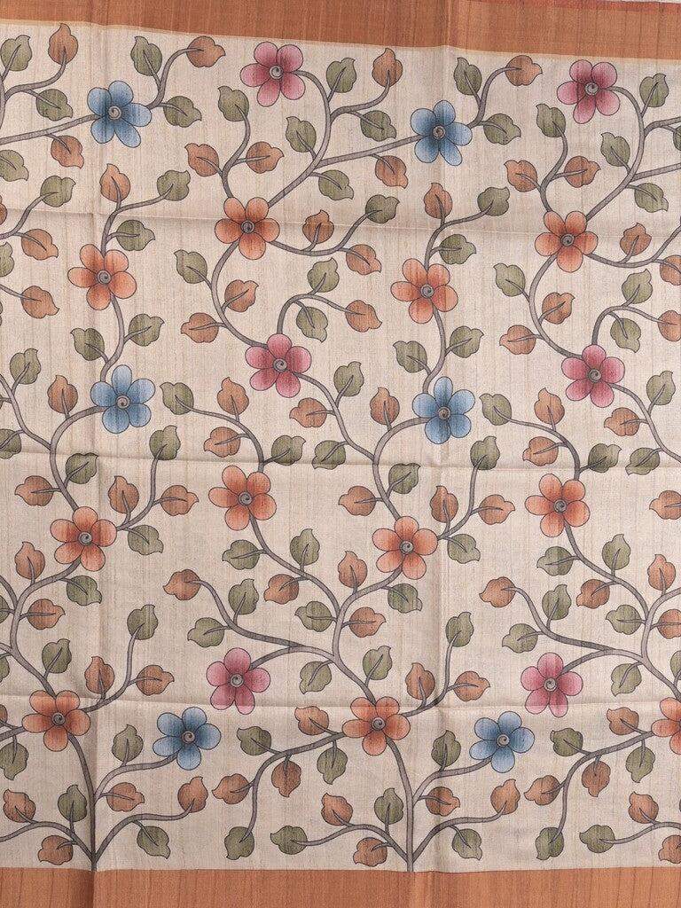 Tussar floral printed fancy saree with contrast pallu and matching blouse