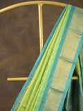 Gadwal pattu saree parrot green color allover zari weaves & kanchi border with rich pallu and contrast plain blouse
