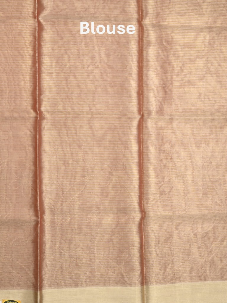 Organza tissue fancy saree peach color allover embroidery & kaddi border with short pallu and plain self blouse