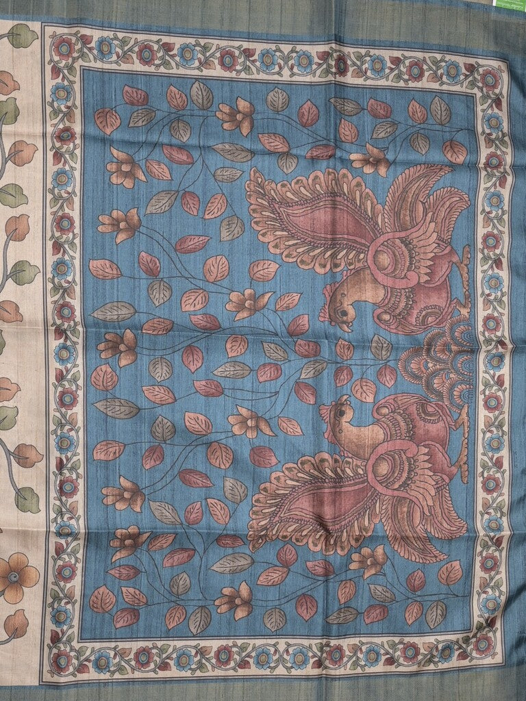 Tussar floral printed fancy saree with contrast pallu and matching blouse