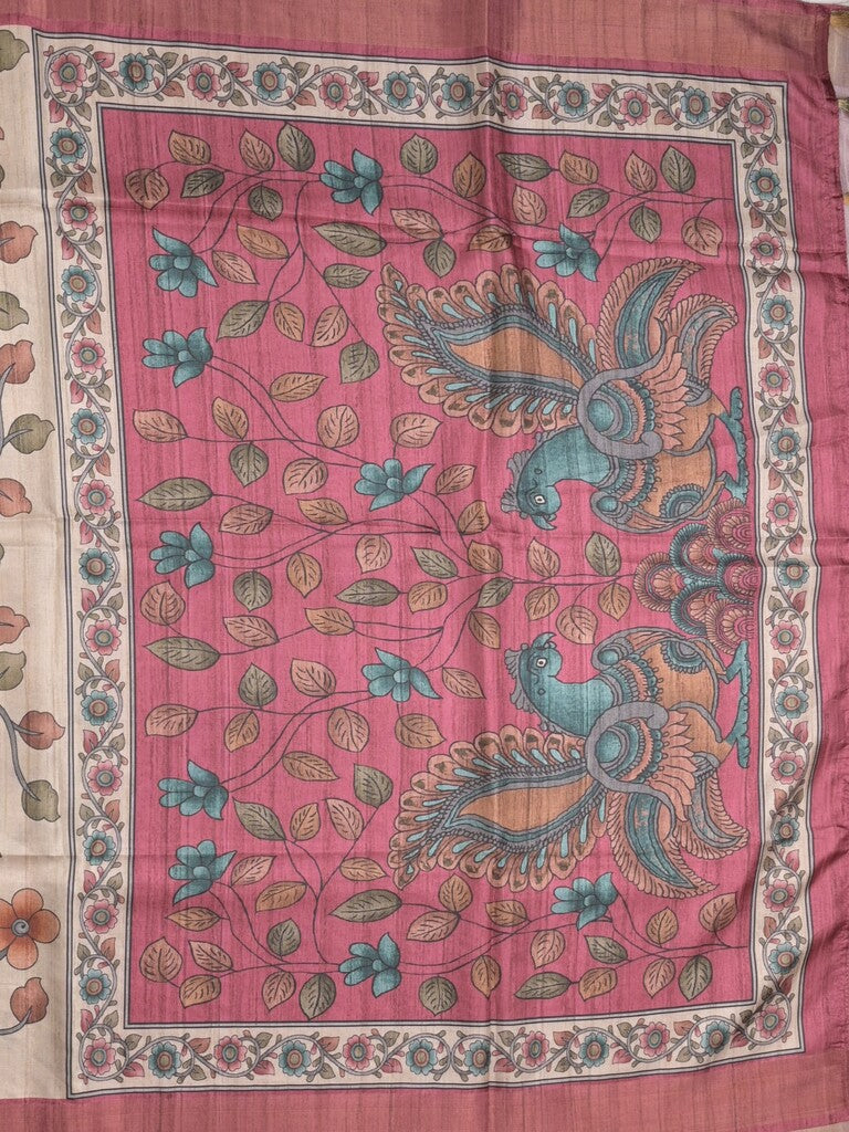 Tussar floral printed fancy saree with contrast pallu and matching blouse