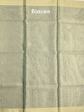 Organza tissue fancy saree grey color allover embroidery & kaddi border with short pallu and plain self blouse