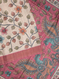 Tussar floral printed fancy saree with contrast pallu and matching blouse