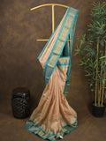 Gadwal pattu saree cream color allover zari weaves & kanchi border with rich pallu and contrast plain blouse