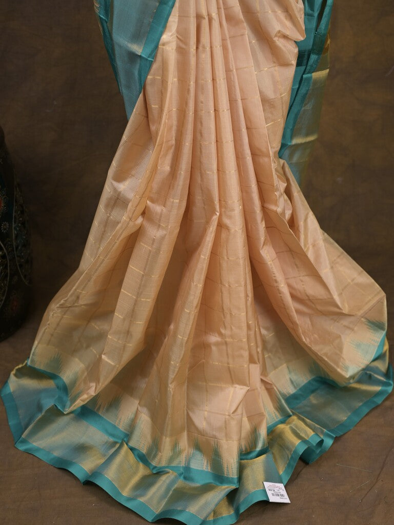 Gadwal pattu saree cream color allover zari weaves & kanchi border with rich pallu and contrast plain blouse