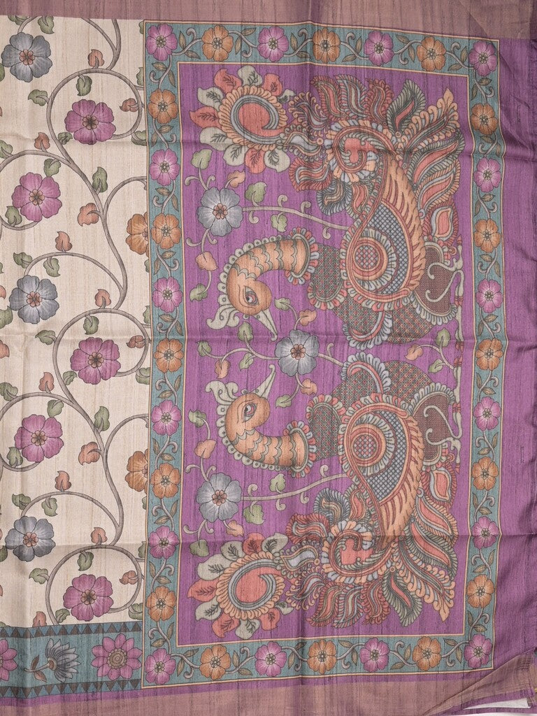 Tussar floral printed fancy saree with contrast pallu and matching blouse