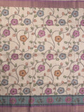 Tussar floral printed fancy saree with contrast pallu and matching blouse