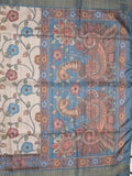 Tussar floral printed fancy saree with contrast pallu and matching blouse