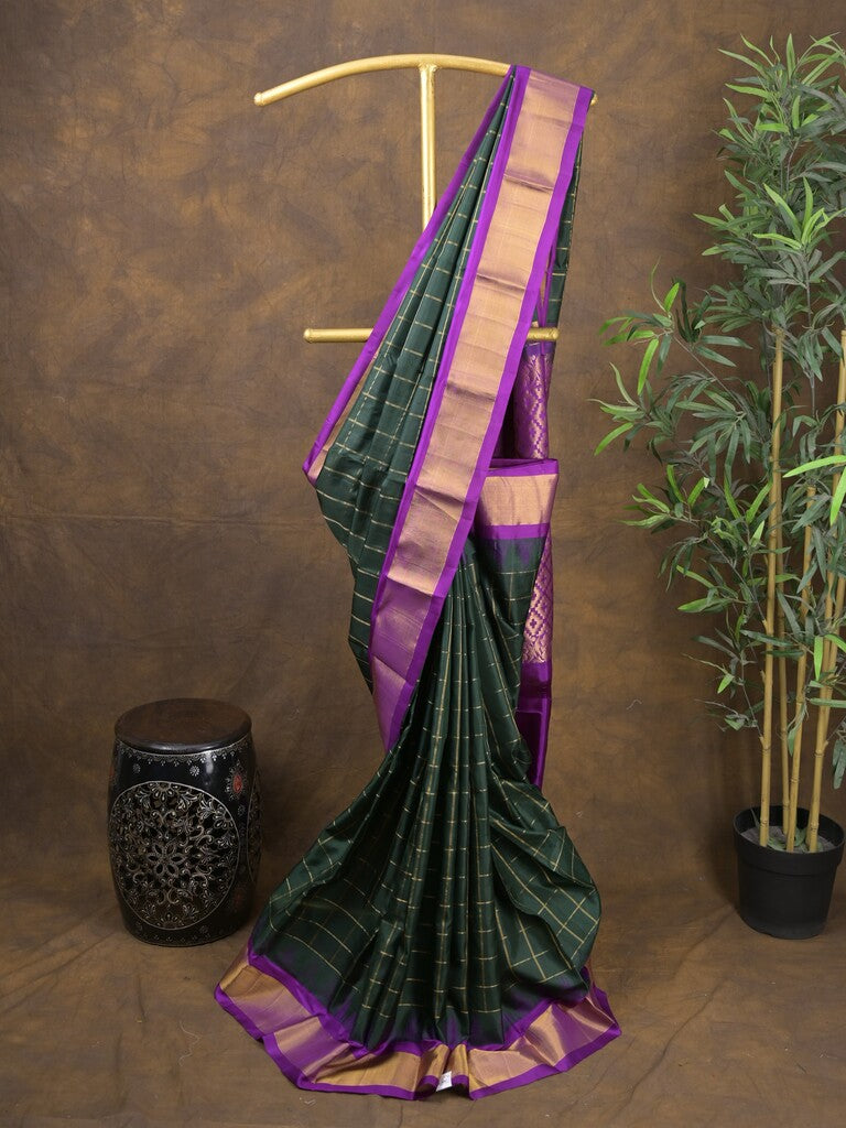 Gadwal pattu saree black color allover zari weaves & kanchi border with rich pallu and contrast plain blouse
