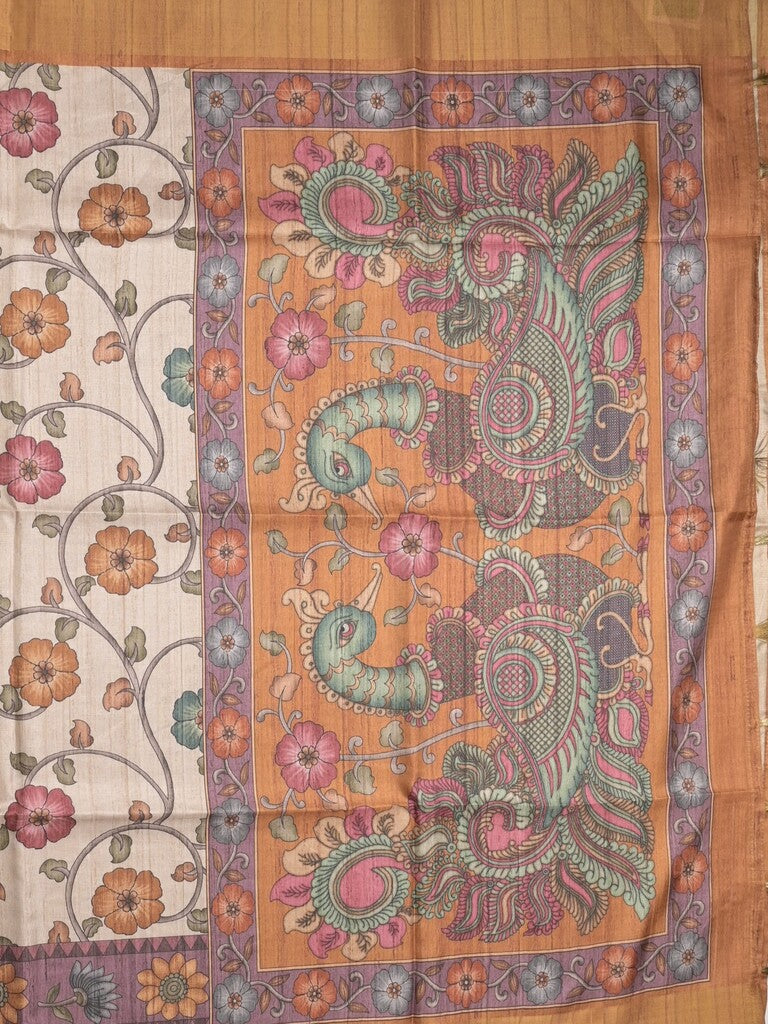Tussar floral printed fancy saree with contrast pallu and matching blouse