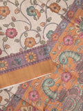 Tussar floral printed fancy saree with contrast pallu and matching blouse