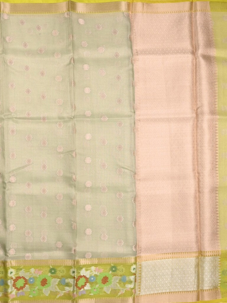 Silk kota fancy saree light grey color allover zari weaves & zari border with zari pallu and contrast blouse