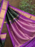 Gadwal pattu saree black color allover zari weaves & kanchi border with rich pallu and contrast plain blouse