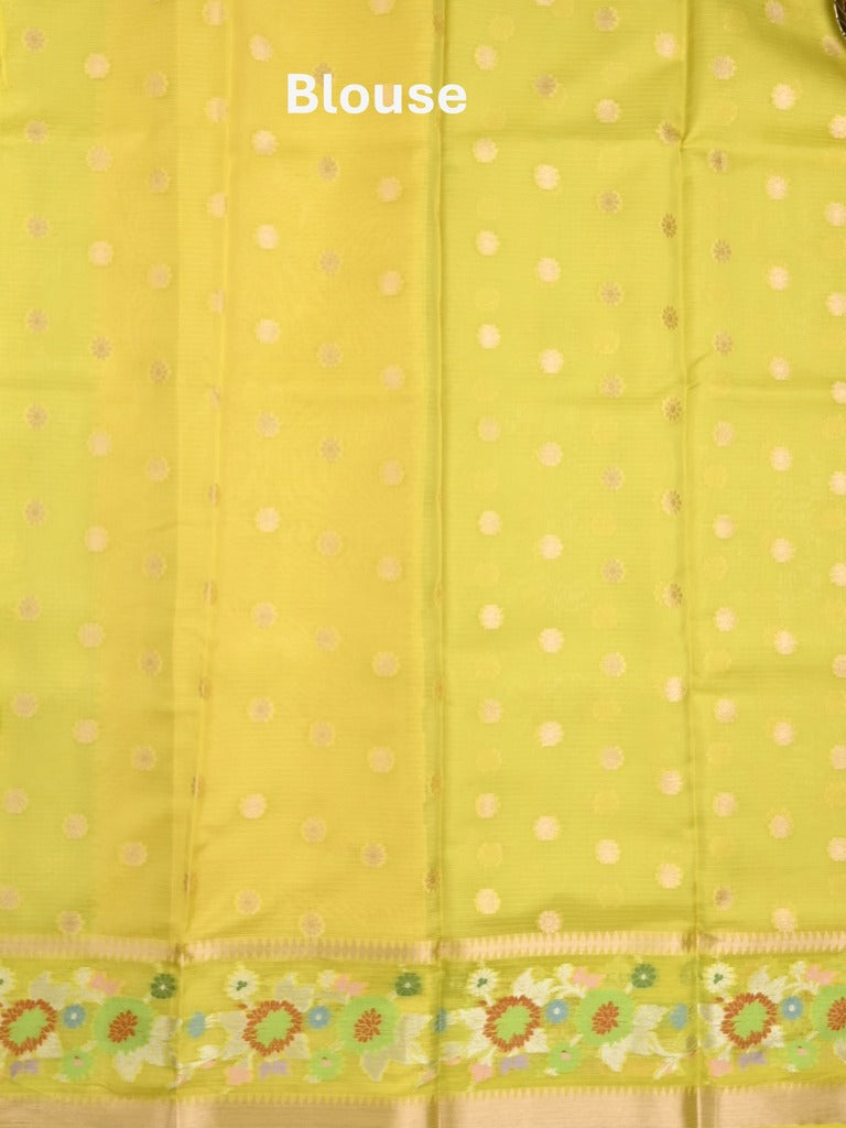 Silk kota fancy saree light grey color allover zari weaves & zari border with zari pallu and contrast blouse