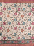 Tussar floral printed fancy saree with contrast pallu and matching blouse