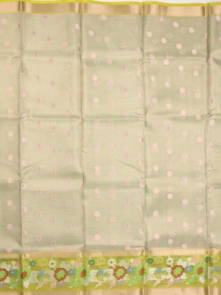 Silk kota fancy saree light grey color allover zari weaves & zari border with zari pallu and contrast blouse