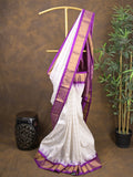 Gadwal pattu saree white color allover zari weaves & kanchi border with rich pallu and contrast plain blouse