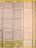 Silk kota fancy saree grey color allover zari weaves & zari border with zari pallu and contrast blouse