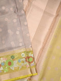 Silk kota fancy saree grey color allover zari weaves & zari border with zari pallu and contrast blouse