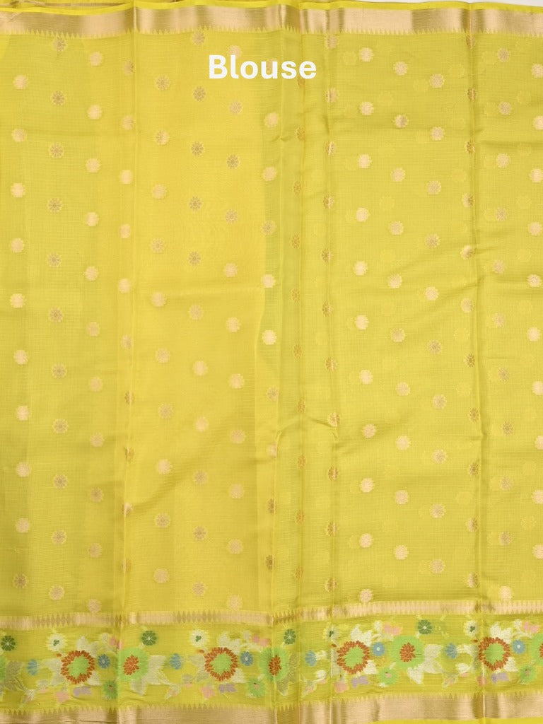 Silk kota fancy saree grey color allover zari weaves & zari border with zari pallu and contrast blouse