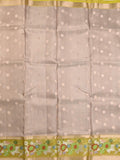 Silk kota fancy saree grey color allover zari weaves & zari border with zari pallu and contrast blouse