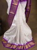 Gadwal pattu saree white color allover zari weaves & kanchi border with rich pallu and contrast plain blouse