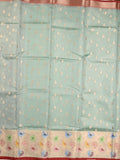 Silk kota fancy saree pastel blue color allover zari weaves & zari border with zari pallu and contrast blouse