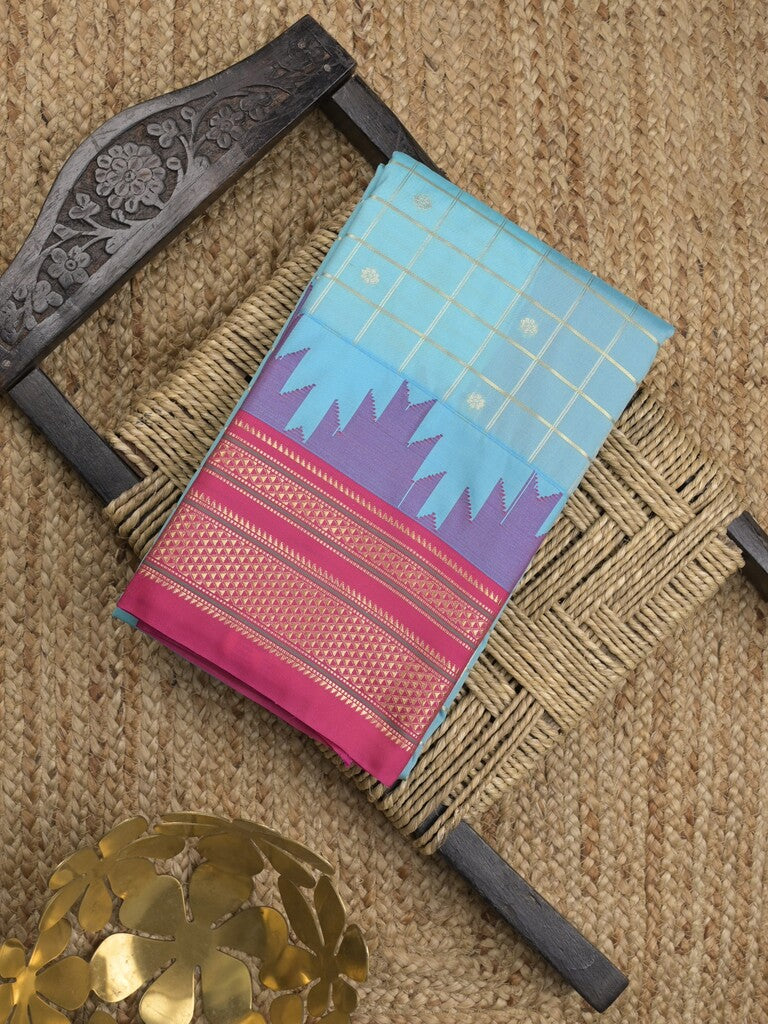 Narayanpet pattu saree allover zari checks and zari border with contrast pallu and blouse