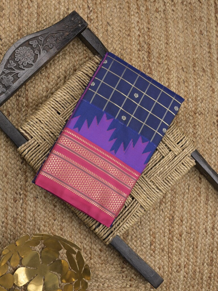 Narayanpet pattu saree allover zari checks and zari border with contrast pallu and blouse