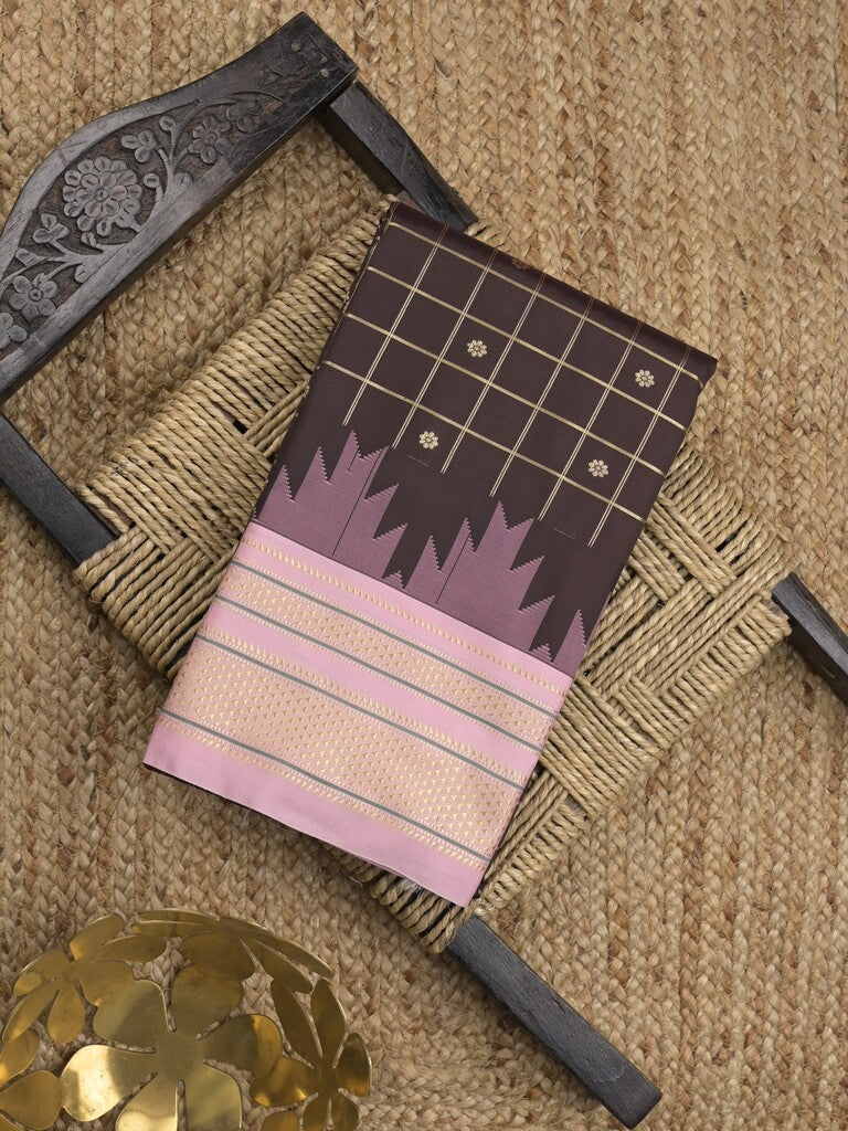 Narayanpet pattu saree allover zari checks and zari border with contrast pallu and blouse